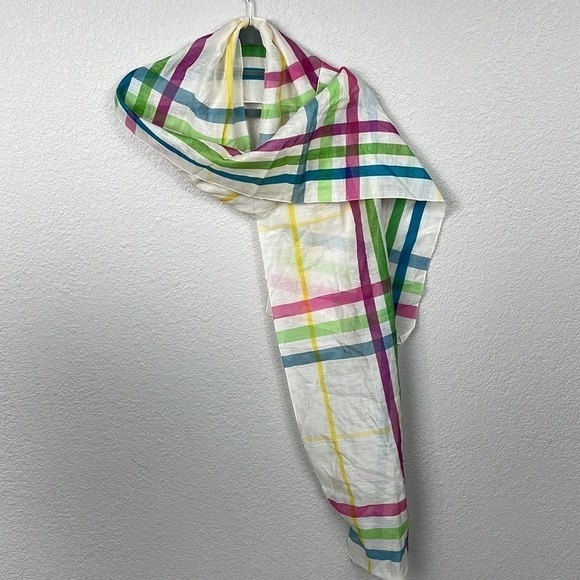 Burberry Lightweight Plaid Check Neck Scarf Sheer Chiffon Spring Summer - Picture 2 of 8